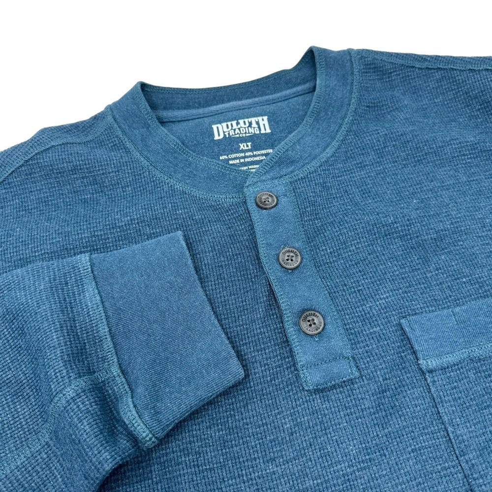 DULUTH TRADING Burly Henley Shirt Mens Waffle Knit Thermal Pocket Dark Teal XLT